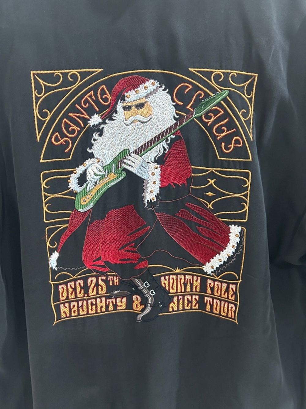 Tori Richard Black Embroidered Santa Shirt- L